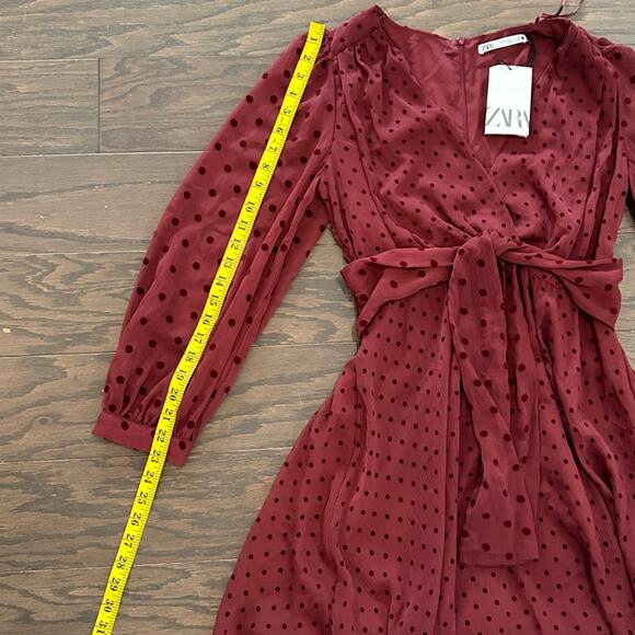 Zara Maroon Polka Dotted Mesh Mini Dress SZ Small NWT - Picture 6 of 11